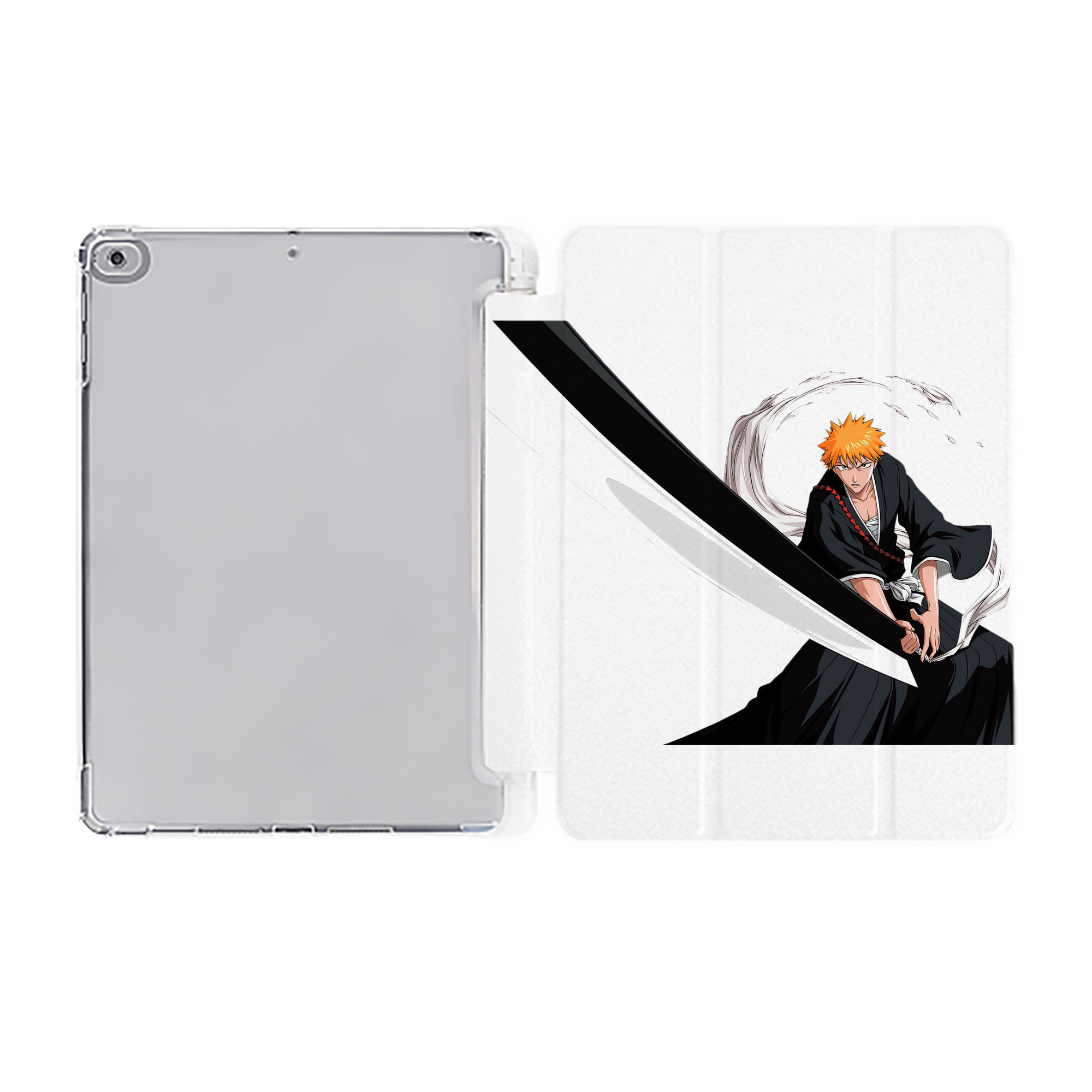 （画像用） ブリーチ 黒崎一護（くろさき いちご）BLEACH Kurosaki Ichigo IPad ケース ペン収納付き 三つ折りスタンド PUレザー×シリコン 対応機種9.5/10.5/10.9インチ